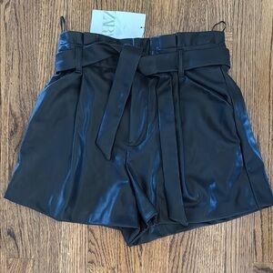 Zara Faux Leather High Waist Shorts with Tie Belt